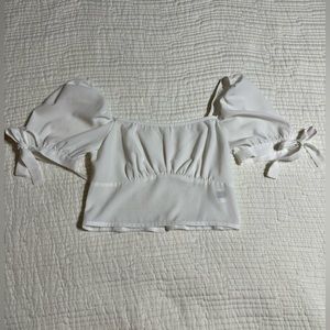 Knot Cuff Shirred Back Solid Top